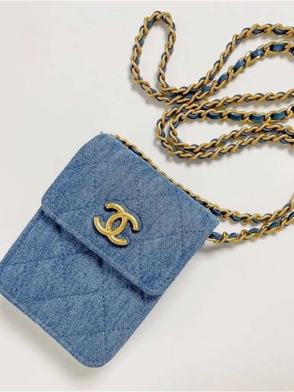 GWP-CHANEL Denim Quilted Mini Crossbody with Gold Chain